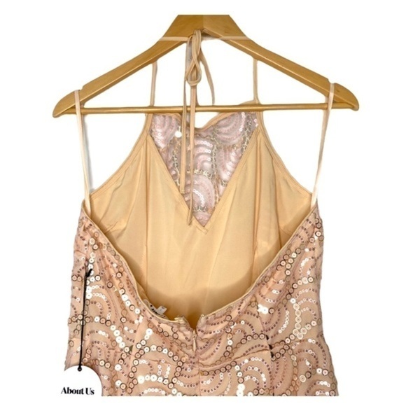 About Us Revolve Jane Sequin Mini Dress Disco Gatsby Gold Glamour Peach NWT - Picture 7 of 16